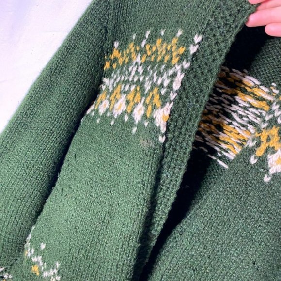 Handmade Hand Knit Green Yellow Open Front Cardigan XL - Picture 7 of 11